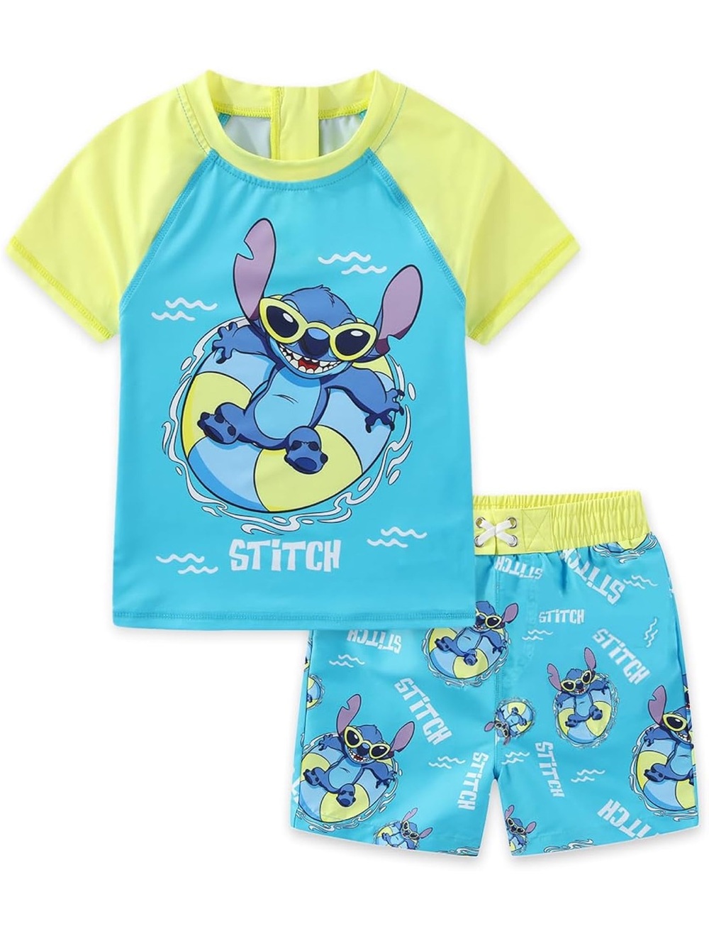 Disney • Toddler Boys Stitch UPF 50+ Rash Guard & Swim Trunks Shorts Set 5Y NWT